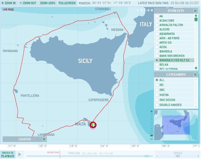 Bavaria 50 Vision - track around Sicily. - Rolex Middle Sea Race- double handed divsion. © Bavaria Yachts
